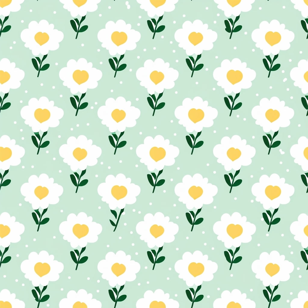 Stylized White Flowers Mint Green Seamless Pattern Design