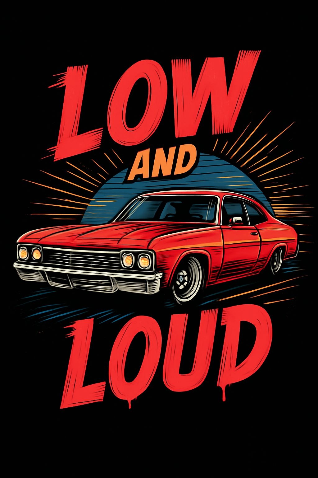 Vintage Red Muscle Car with Low and Loud Text T-Shirt