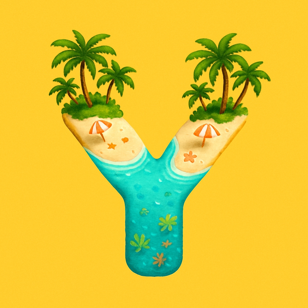 Vibrant Tropical Island Letter Y Illustration for Summer Vibes Monogram