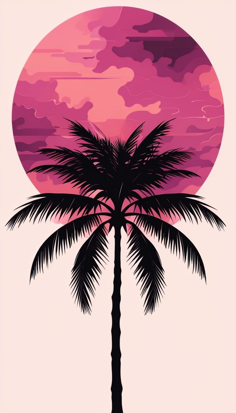 Black Palm Tree with Vibrant Sun Gradient Minimalist Poster