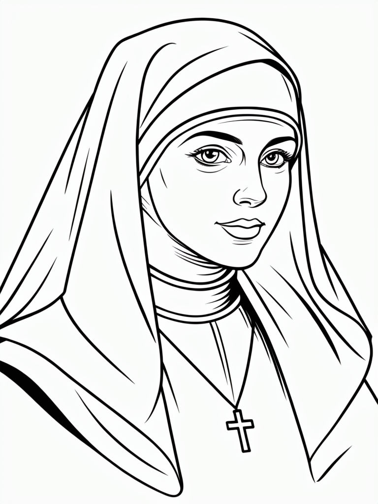 Serene Nun Line Art Coloring Page for Relaxation and Creativity Coloring Book Pages