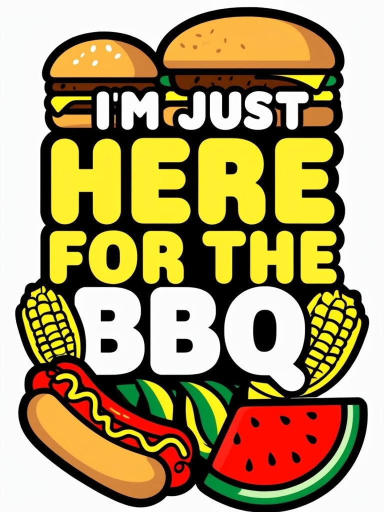 I'm Just Here for the BBQ Playful Food Illustration T-Shirt