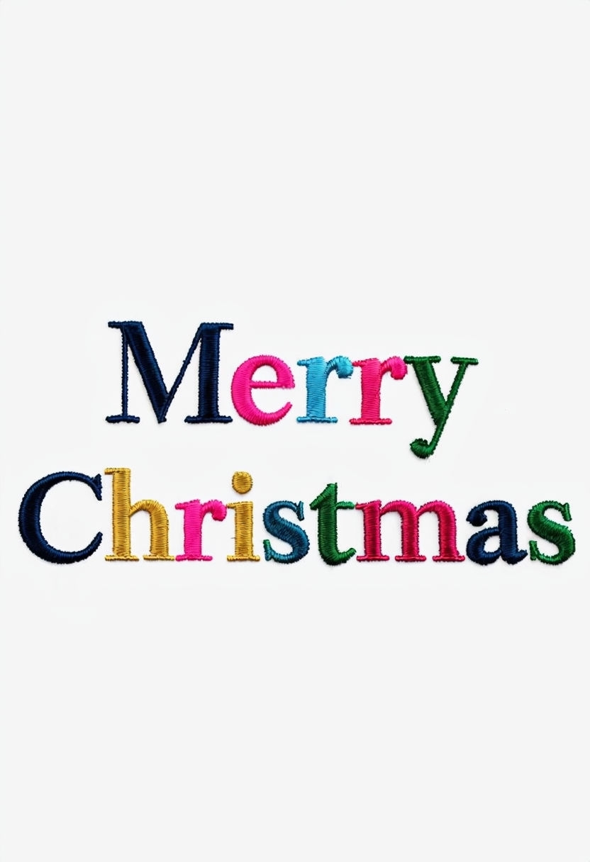 Colorful Merry Christmas Embroidery Text T-Shirt