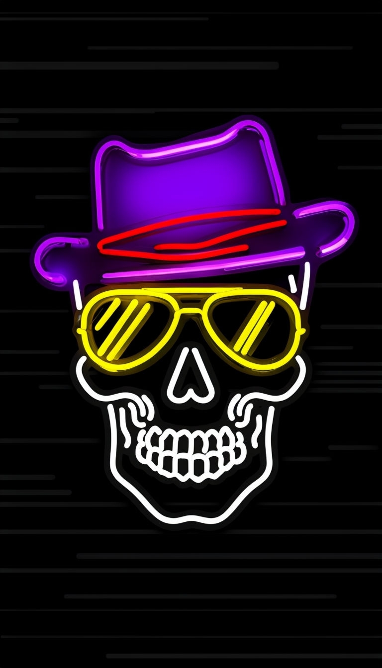 Stylish Neon Skull with Sunglasses and Hat Mobile Wallpaper