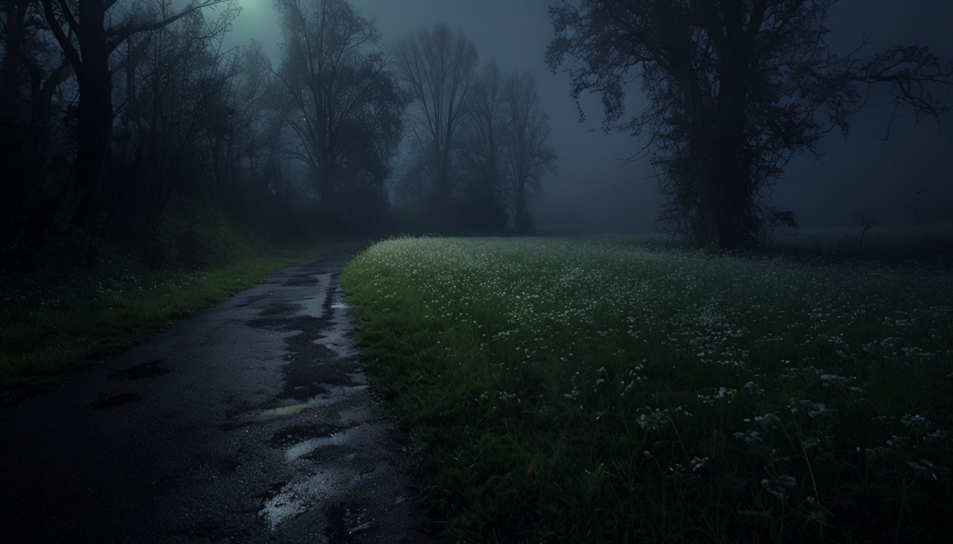Mysterious Nocturnal Woodland Path Virtual Background