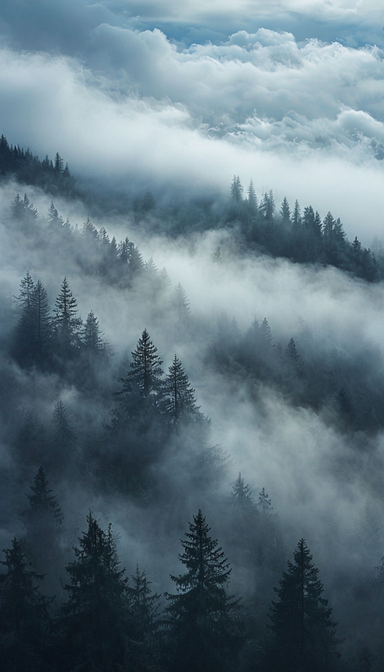 Misty Forest Landscape Photography for Tranquil Mobile Wallpaper