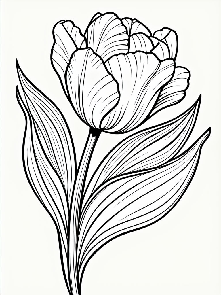 Intricate Blooming Tulip Flower Coloring Page for Creative Fun