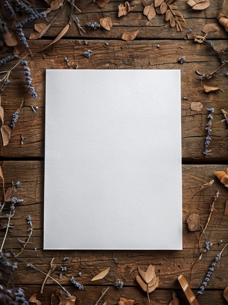 Pristine White Paper Mockup on Rustic Wooden Background