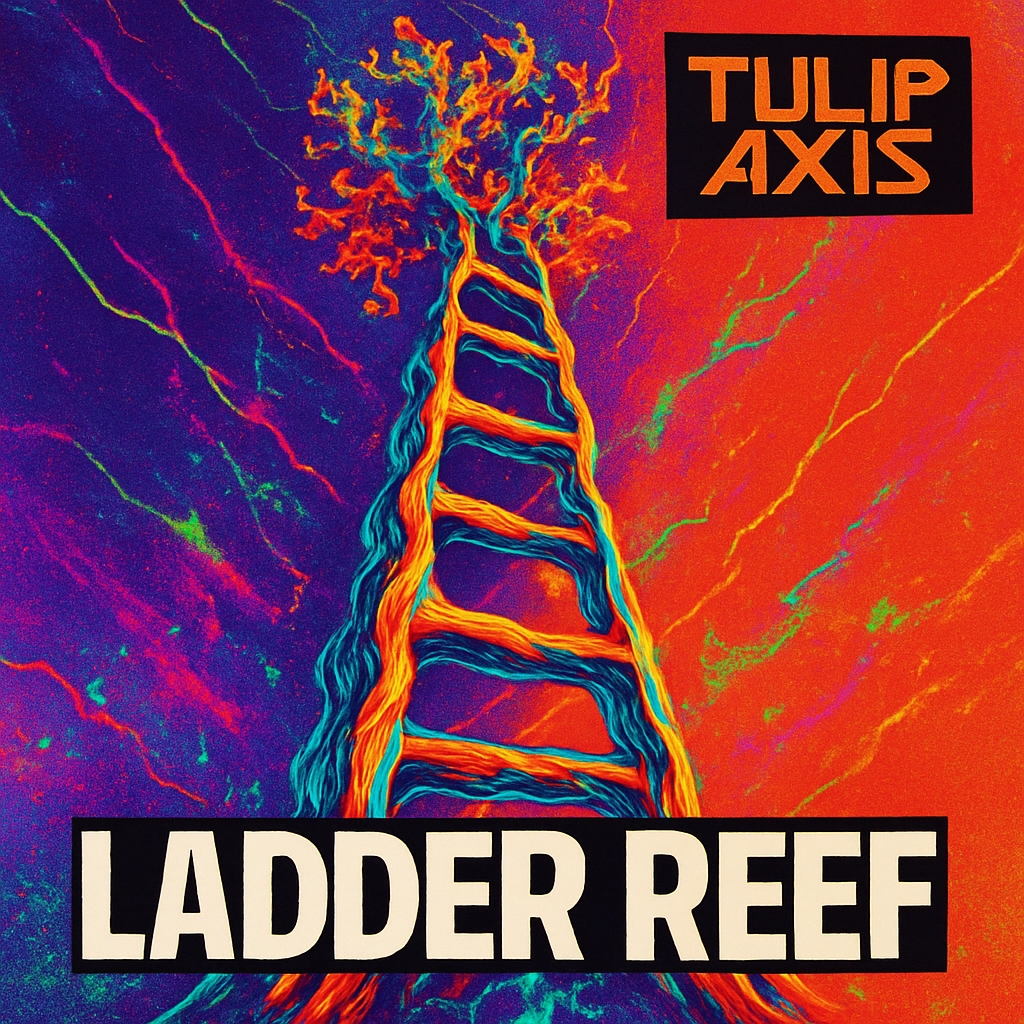 Surrealistic Ladder Reef Digital Artwork with Neon Colors Spotify Album Cover