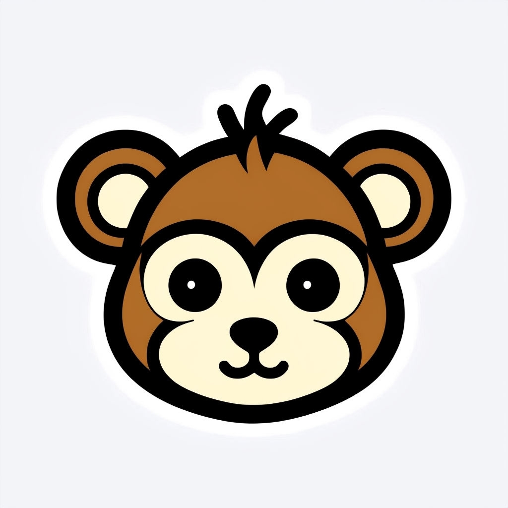 Cute Cartoon Monkey or Bear Head Illustration Sticker