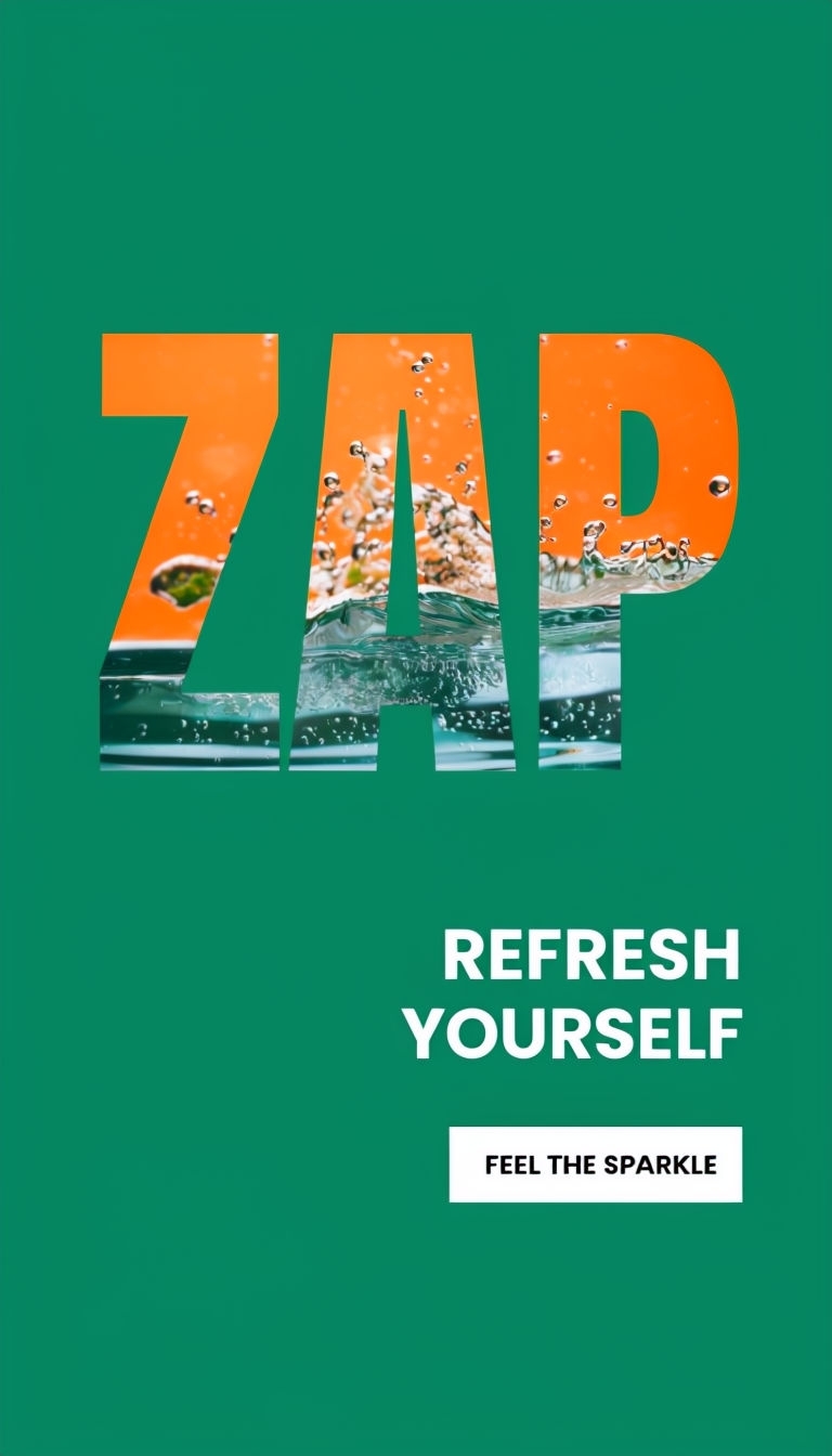 Vibrant Emerald Green ZAP Drink Advertisement Design Ads