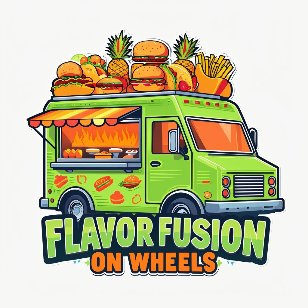 Vibrant Flavor Fusion Food Truck Cartoon Art Poster