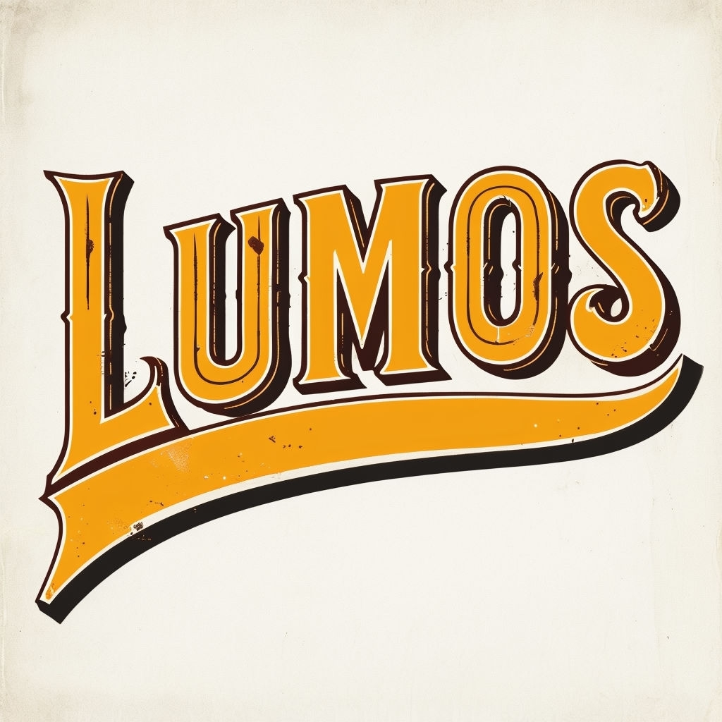 Vintage Amber LUMOS Typography Logo Design with Distressed Effect