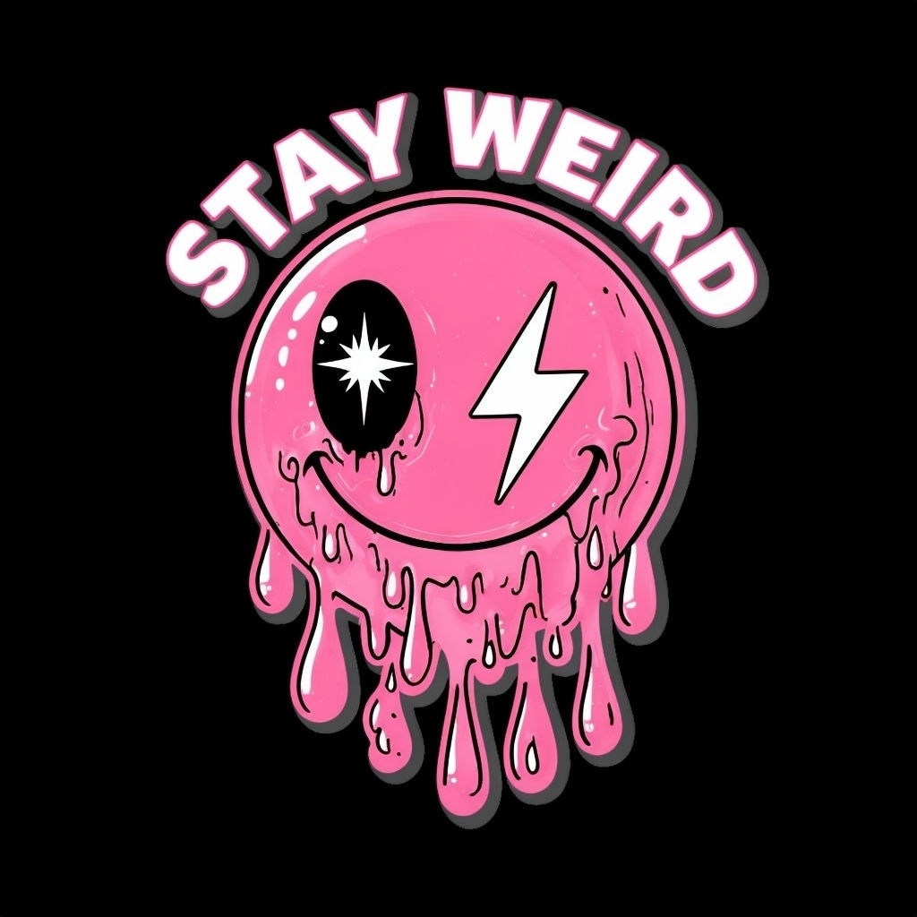 Stay Weird Glossy Pink Face Illustration T-Shirt