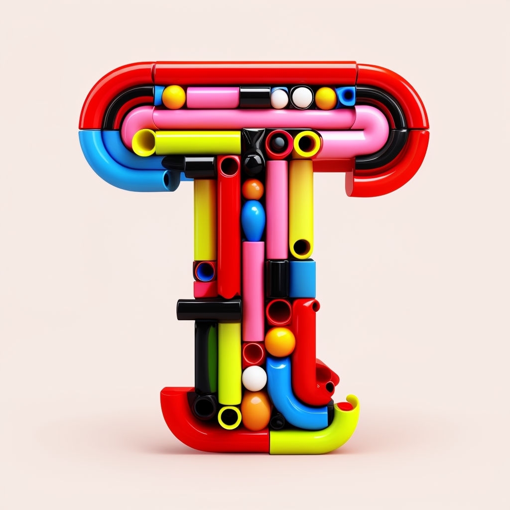 Vibrant 3D T Letter Made of Colorful Geometric Shapes Sticker