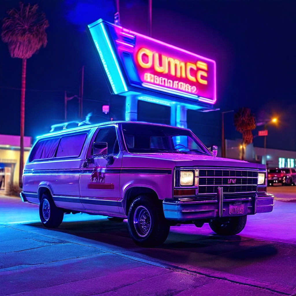 A 1980 GMC Van dura parked at the gas station on a 80s summe... by ...