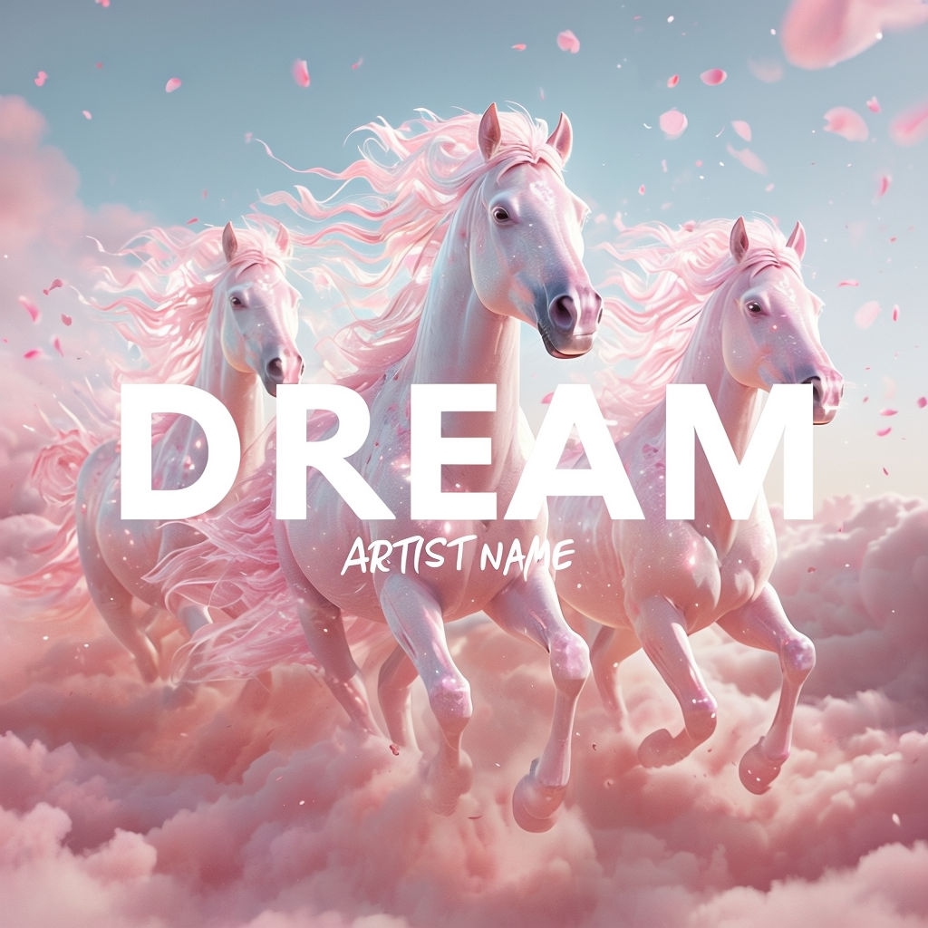 Galloping Horses with Pink Manes Dreamy Artwork for Spotify Album Cover