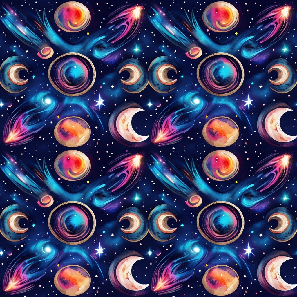 Vibrant Cosmic Celestial Pattern with Symmetrical Design Seamless Pattern