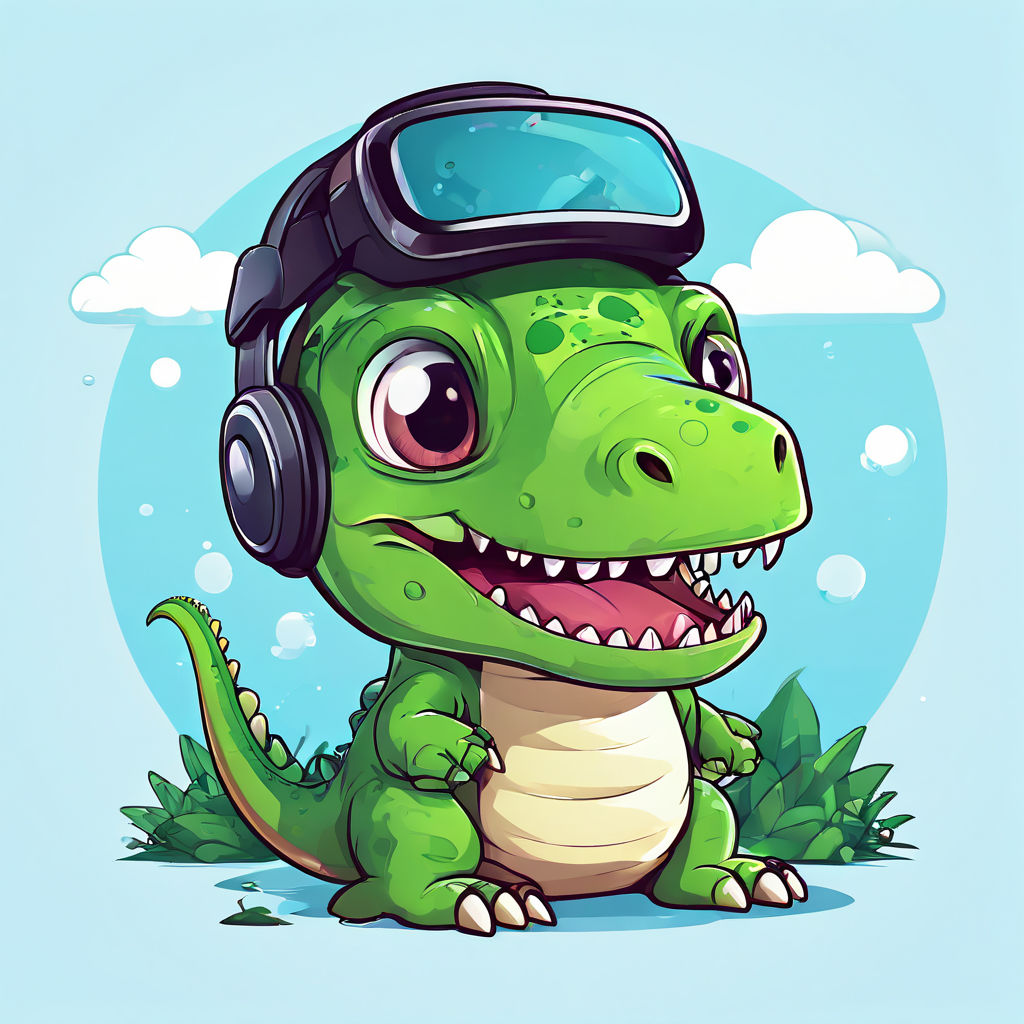 NFT for a green baby dinosaur wearing vr headset with plain ... by ...