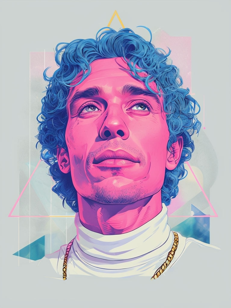 Surrealist Pop Art Portrait of a Man with Blue Hair Art