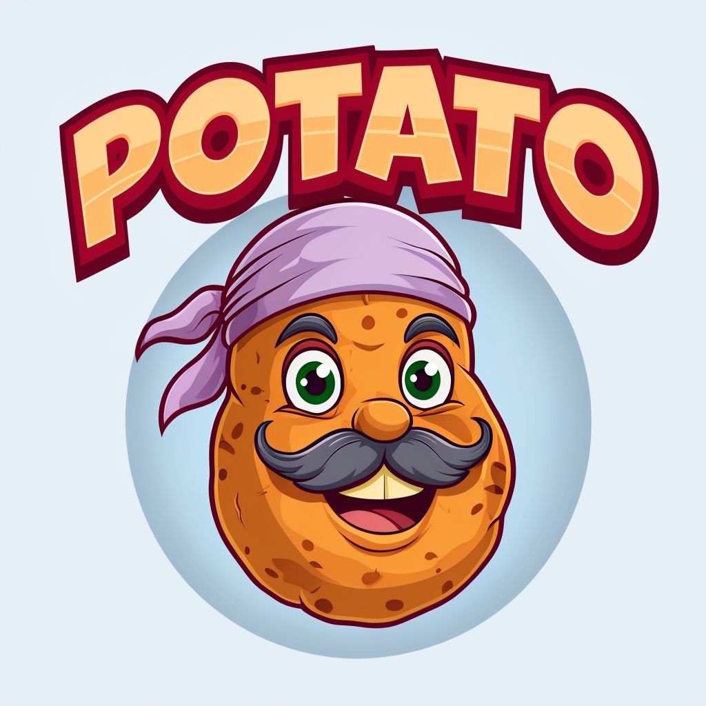 Cheerful Cartoon Potato Character with Mustache Logo