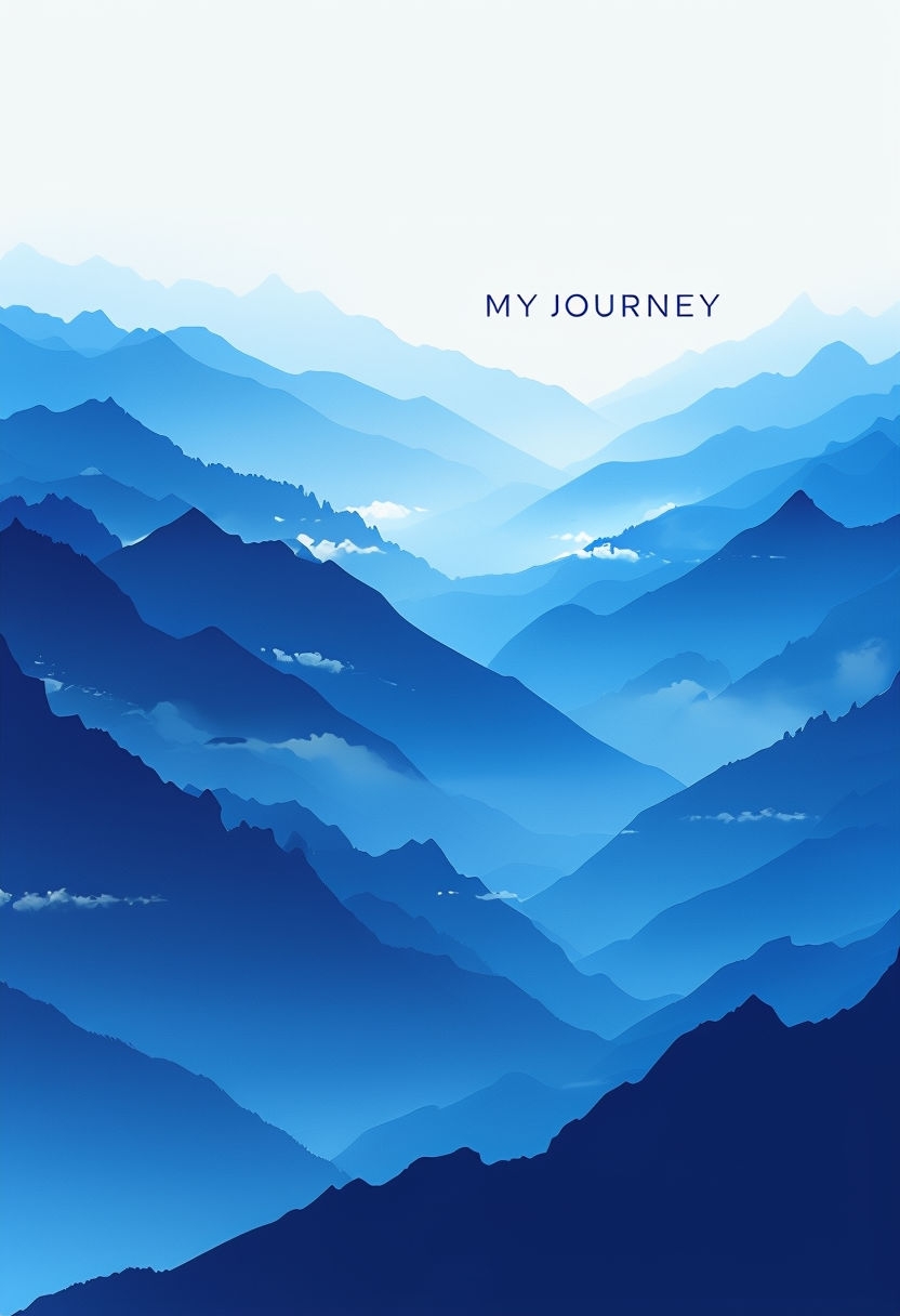 Tranquil Blue Mountain Landscape with Journey Text EBook Cover