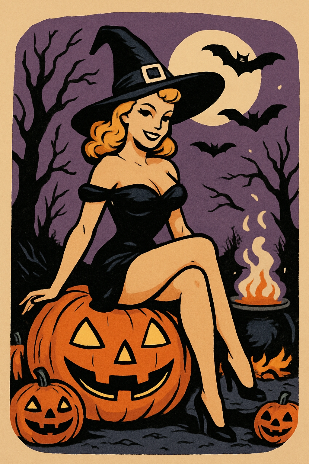 Charming Witchy Woman on Jack-O'-Lantern Halloween T-Shirt