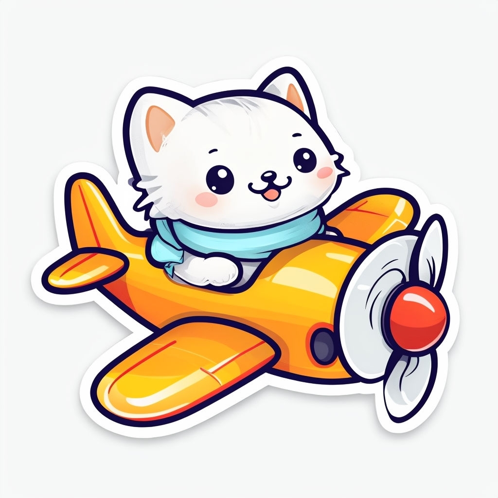 Cute Cartoon Cat in Airplane Sticker Design for Kids