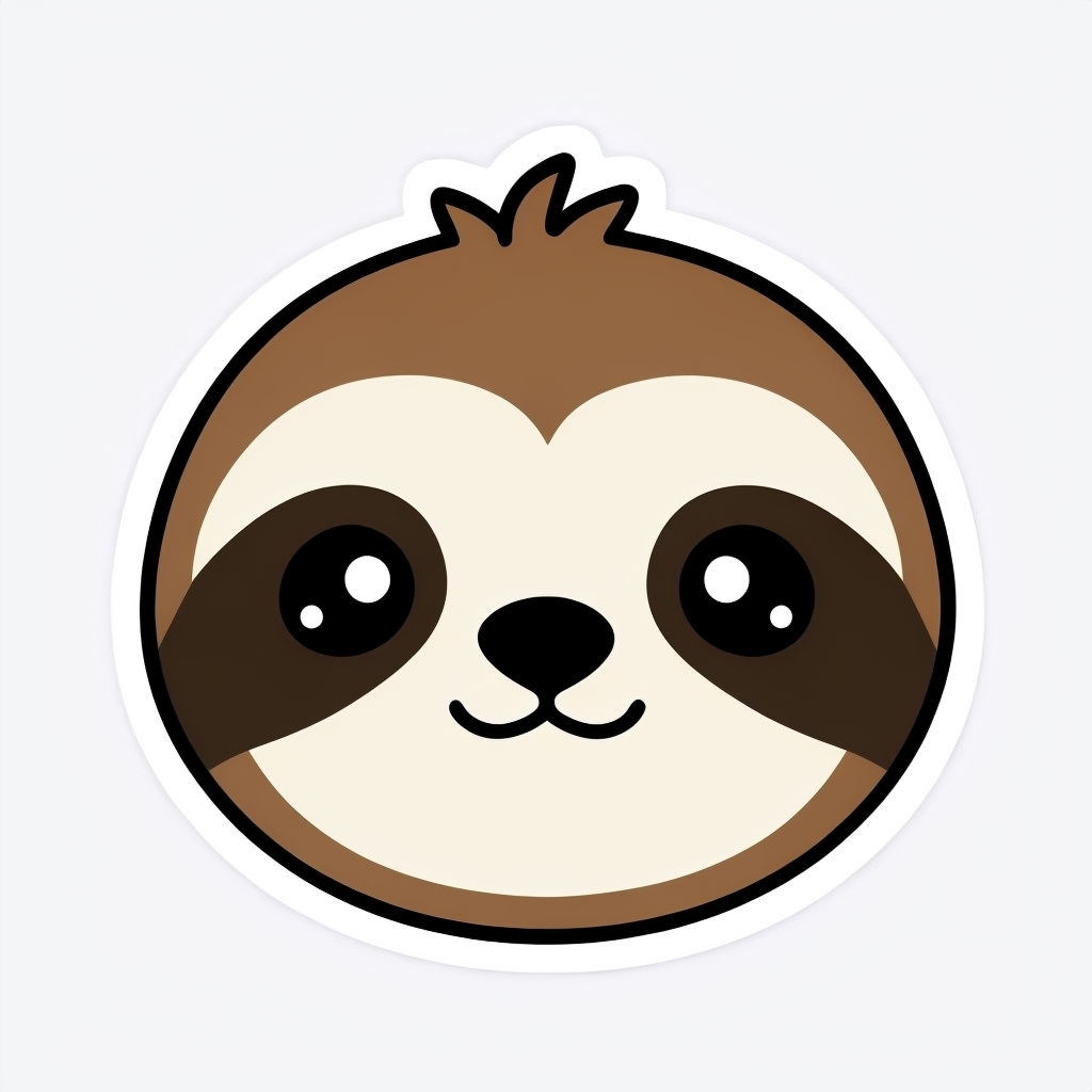 Cute Cartoon Sloth Face Illustration Sticker