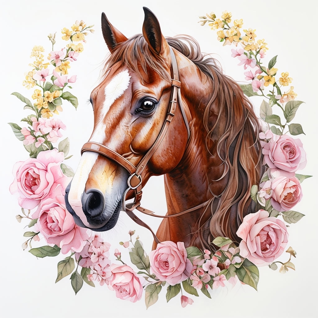 Elegant Watercolor Horse Head with Floral Wreath Mug