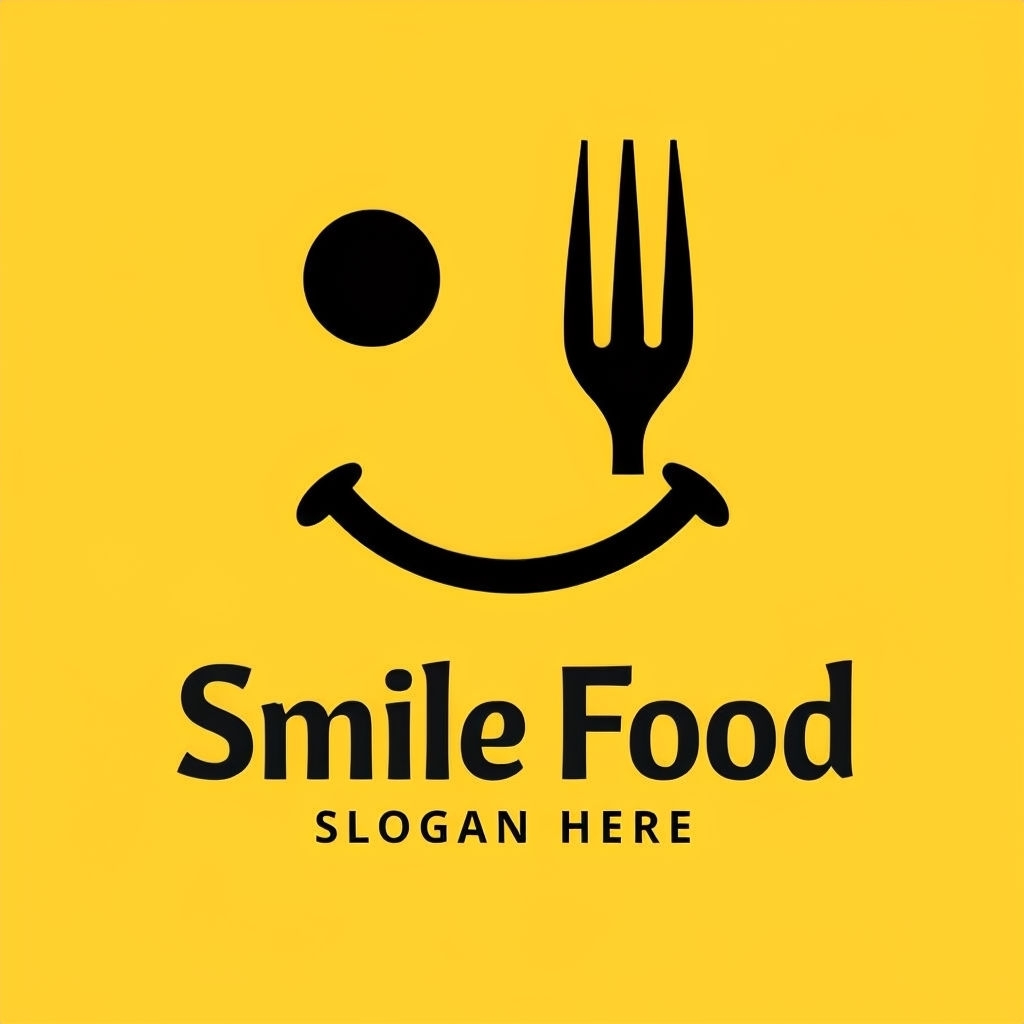 Playful Smile Food Logo with Whimsical Geometric Faces