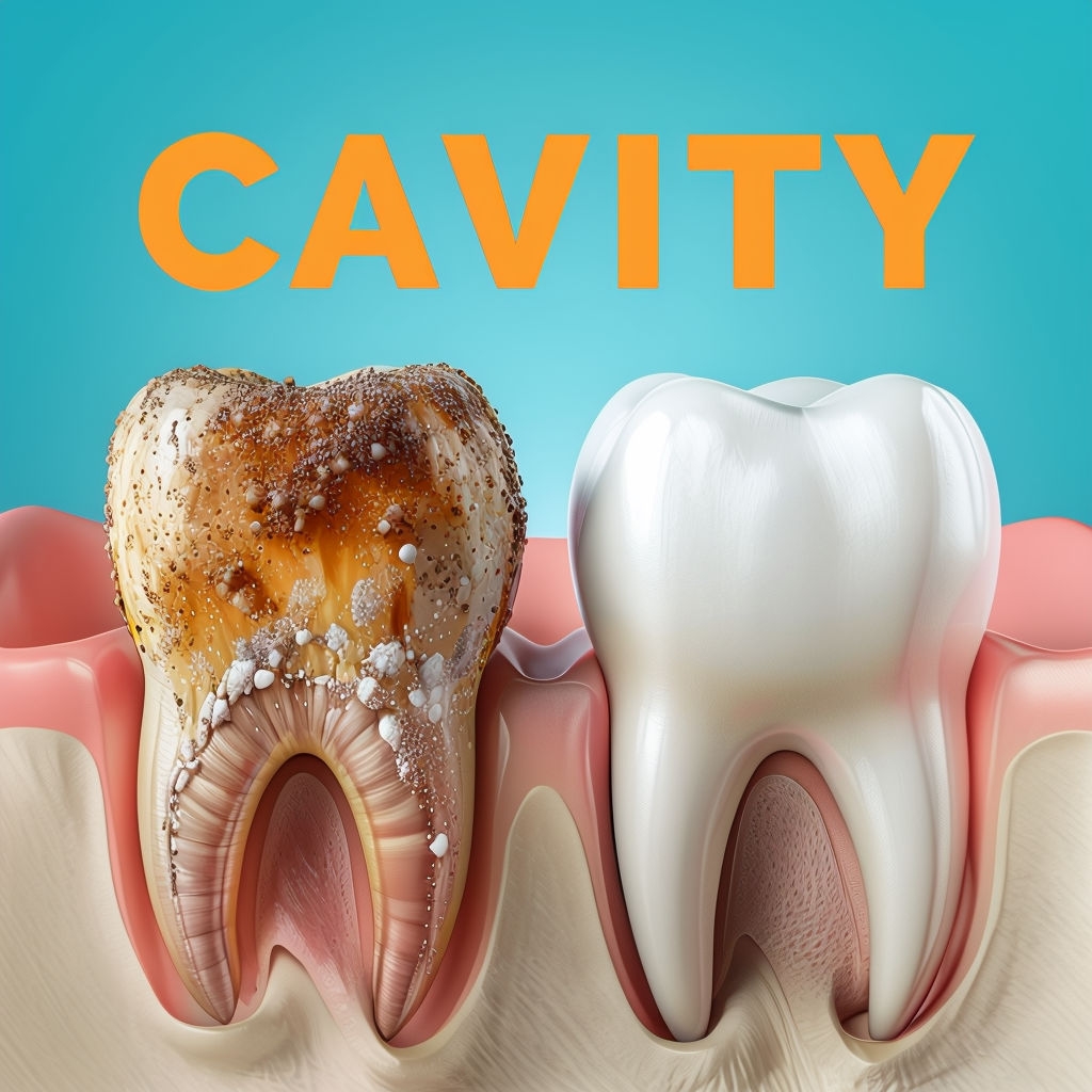 Detailed 3D Tooth Cavity vs Healthy Tooth Educational Poster