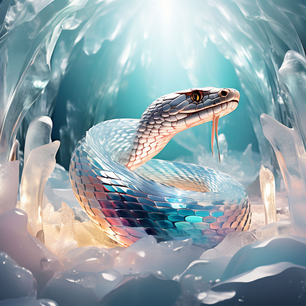 An ice snake with icicles on its scales wriggles in an ice c... by ...