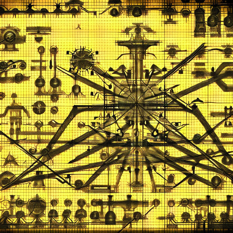 Davinci style complicated alien machine mechanism schematic ... by ...