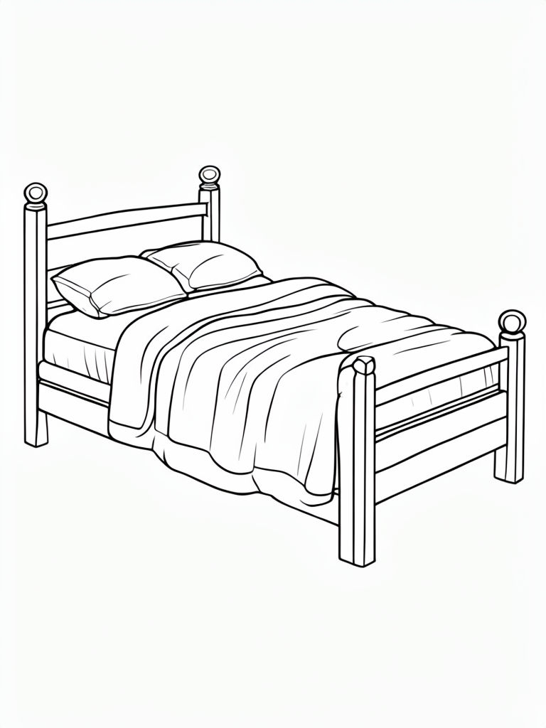Minimalist Wooden Bed Frame Illustration for Easy Coloring Page