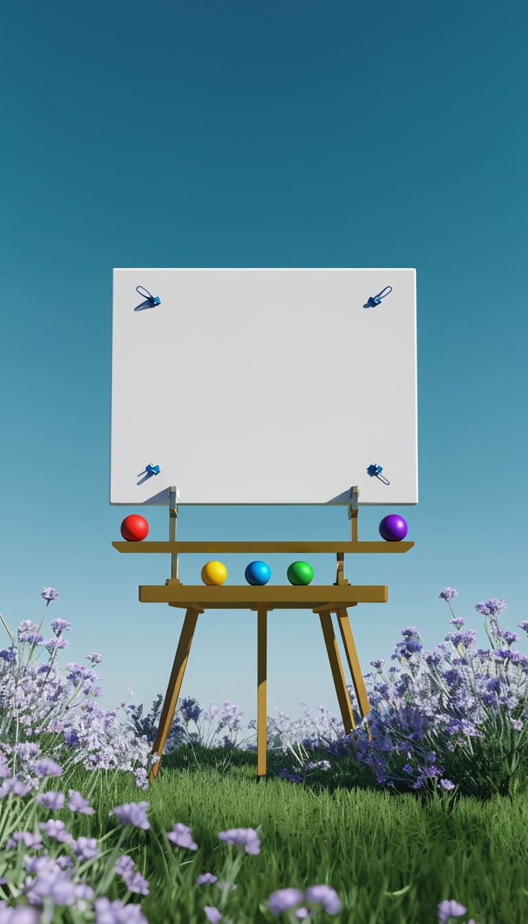 Minimalist 3D Outdoor Board Mockup with Colorful Beads