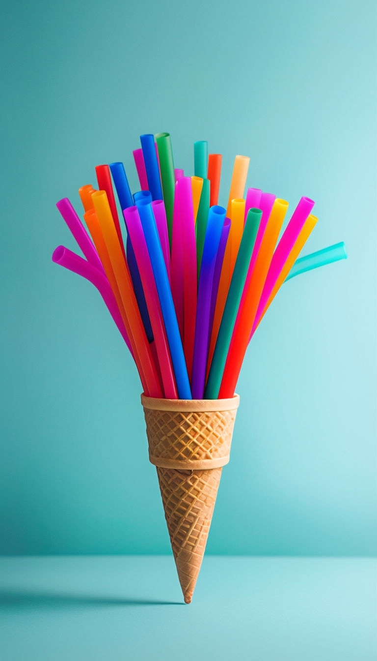 Colorful Plastic Straws Burst in Waffle Cone Minimalist Photo Mobile Wallpaper