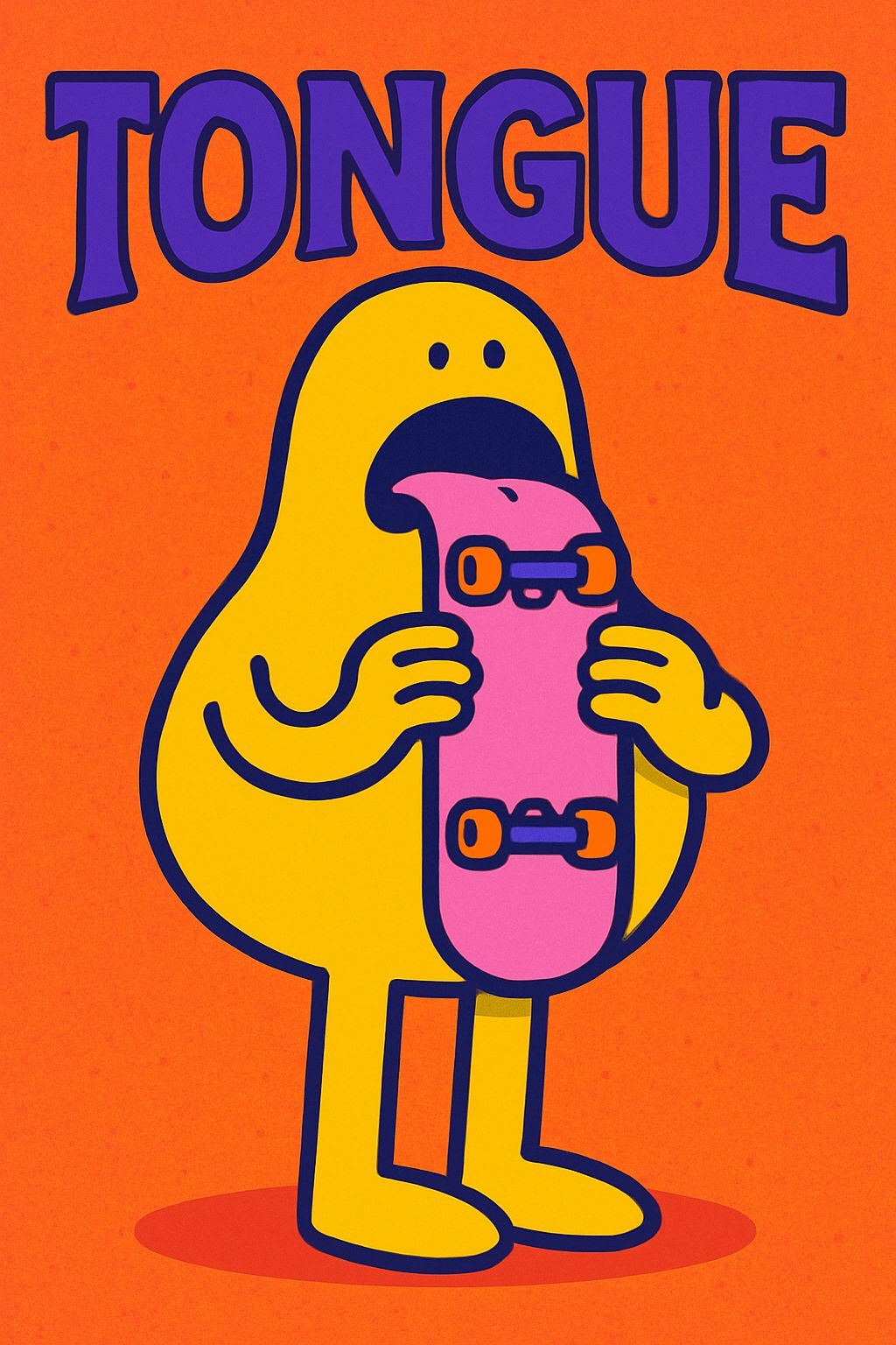 Playful Cartoon Character with Skateboard and Tongue Poster