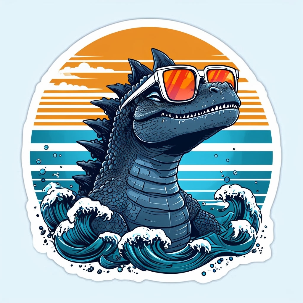 Playful Dark Gray Reptilian Monster with Sunglasses Sticker