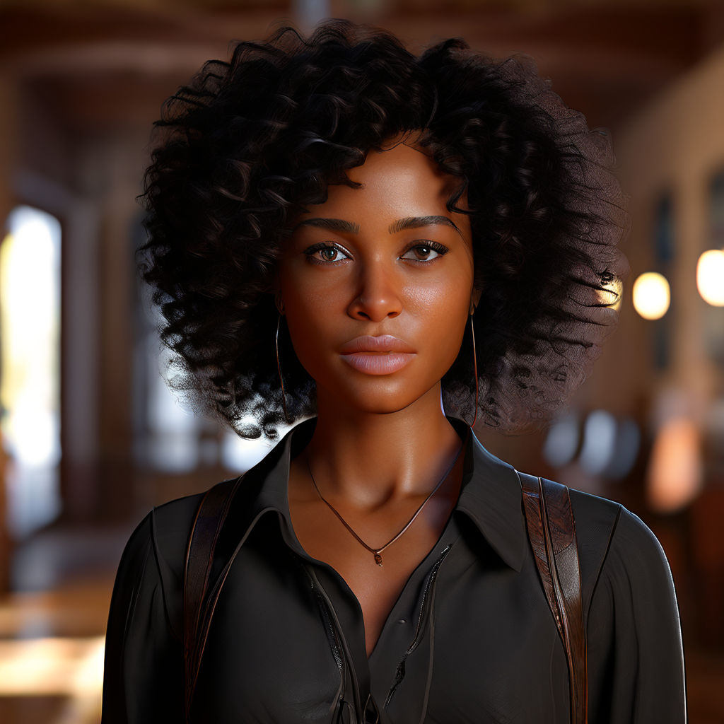 Ebony woman character with curly hair