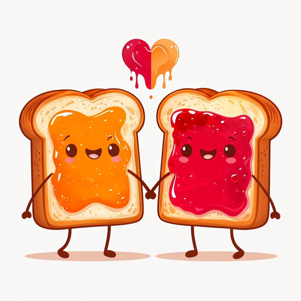 Whimsical Cartoon Toast with Jam Holding Hands Mug