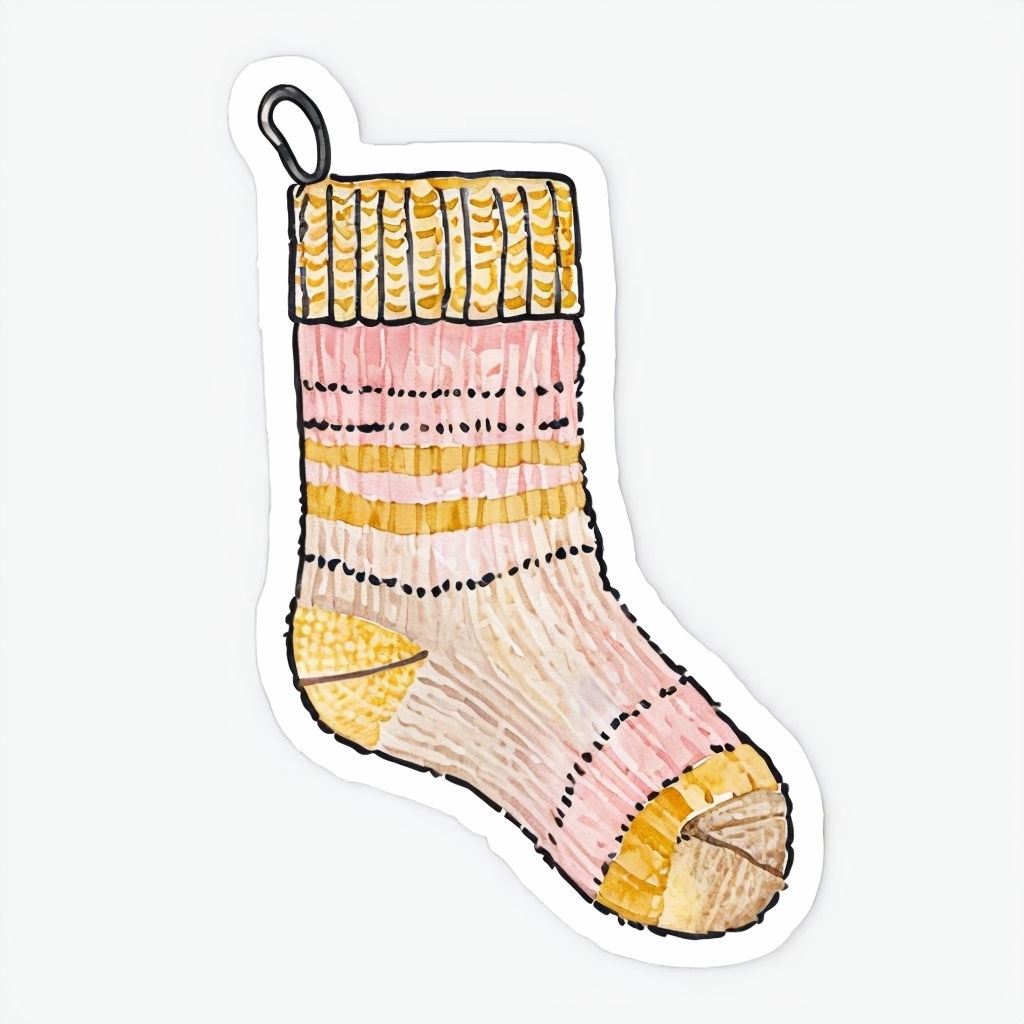 Cozy Hand-Painted Watercolor Knitted Sock Illustration Sticker