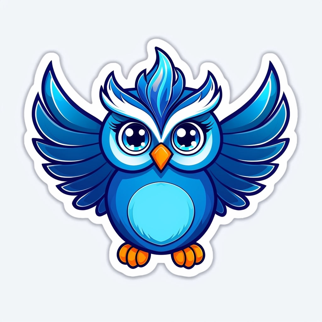 Vibrant Cartoon Blue Owl Illustration Sticker