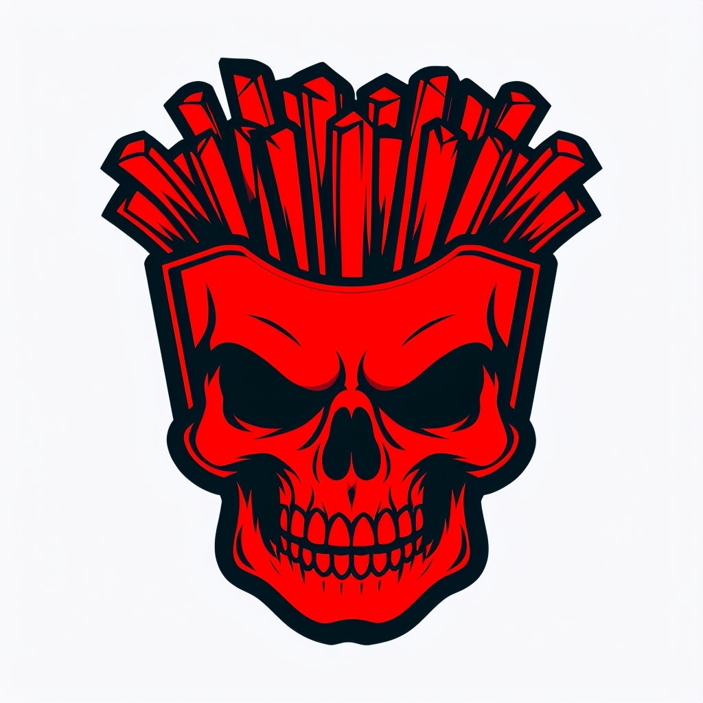 Vibrant Skull Fast Food Bucket with Cartoonish French Fries Sticker