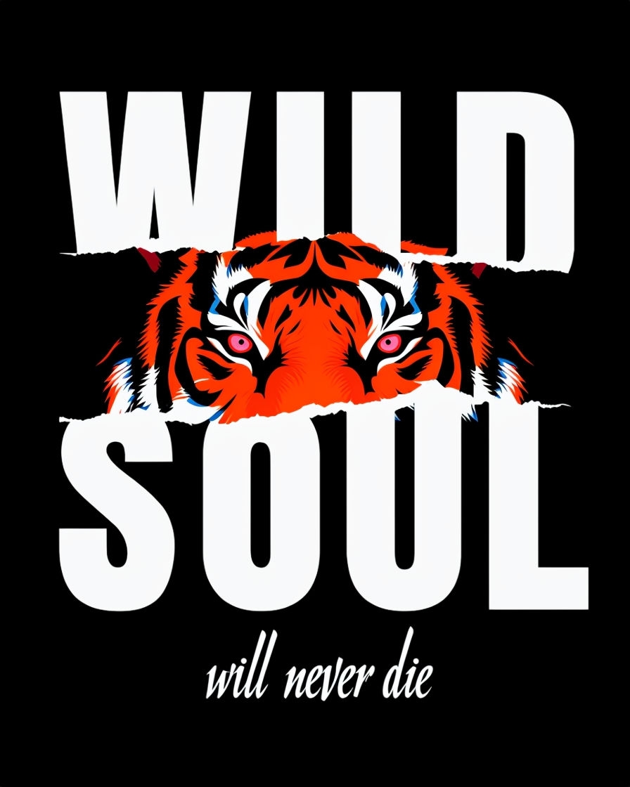 Vibrant WILD SOUL Typography with Tiger Face Illustration Poster