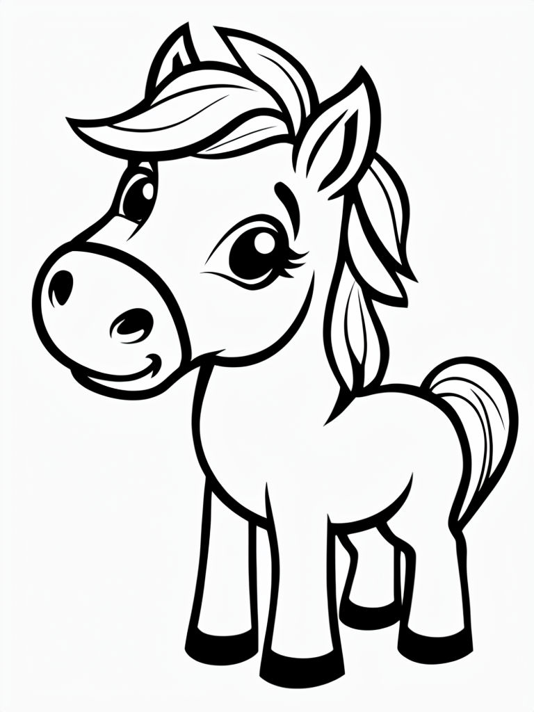 Playful Cartoon Horse Line Drawing for Coloring Book Pages