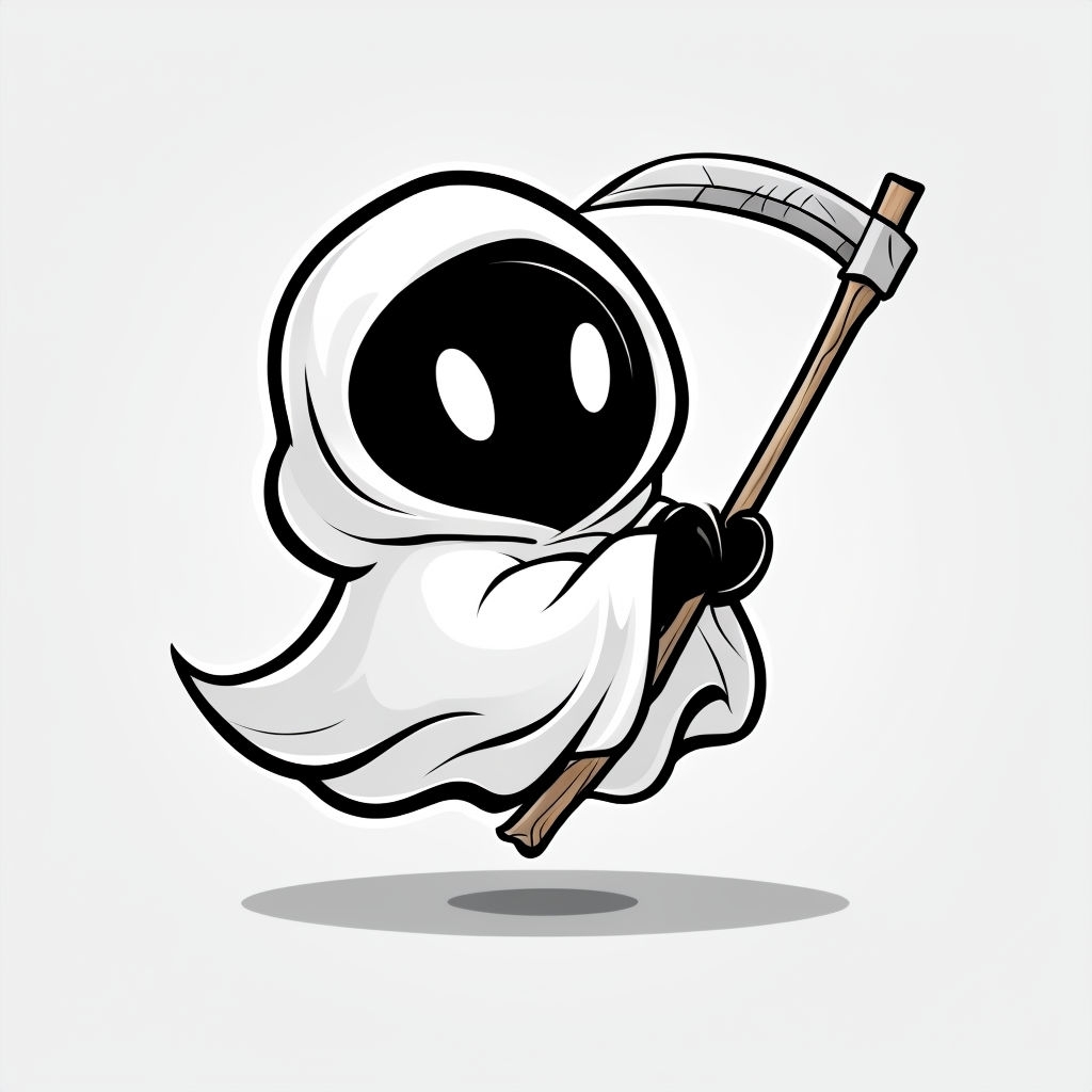 Whimsical Cartoon Ghost Character with Scythe Logo