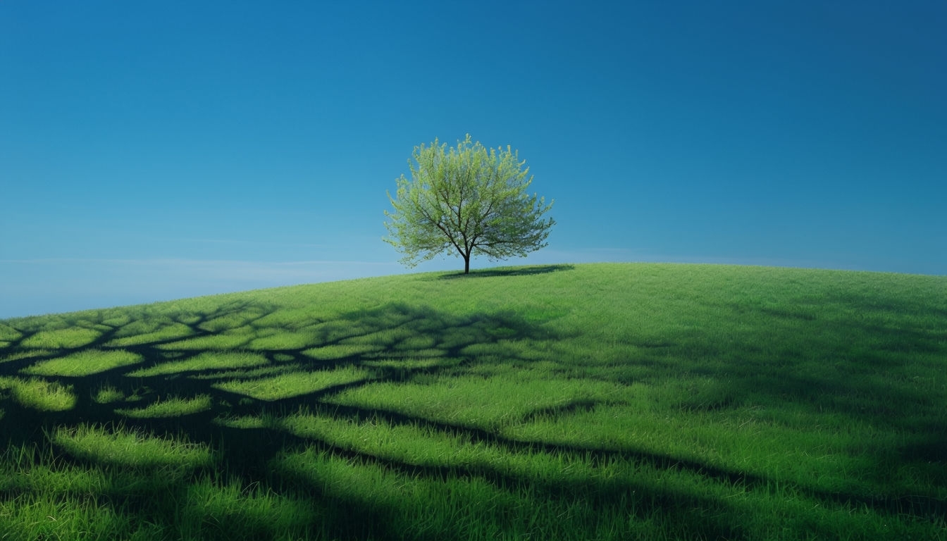 Serene Meadow Landscape with Solitary Tree Virtual Background