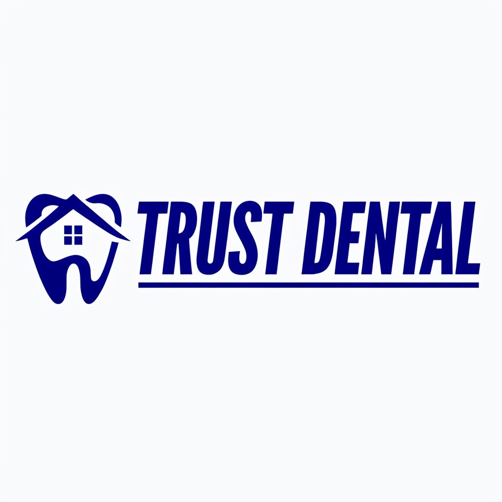 Navy Blue Trust Dental Logo with Tooth and House Icon