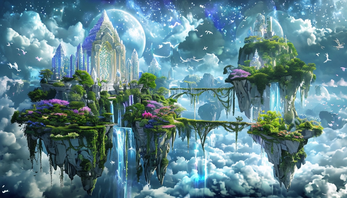 Mystical Floating Islands in a Starry Sky Art